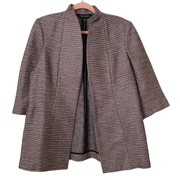 Ming Wang Blazer Womens Medium Red Striped Metallic Longline